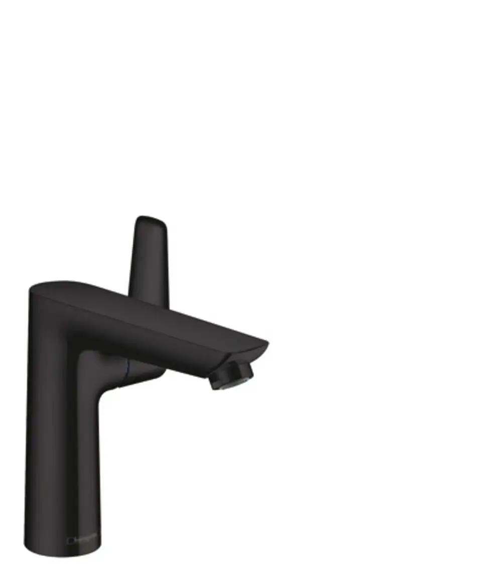 Schwarzer Einhebel-Waschtischmischer von Hansgrohe mit einem klaren, funktionalen Design und einer Zugstangen-Ablaufgarnitur.